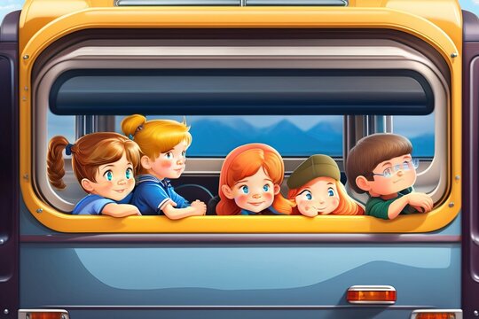  Excited Children Hanging Out Of School Bus Window