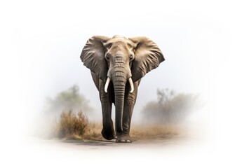 A lone elephant approaches. Realistic wild animal illustration. Design for cover, card, postcard, interior design, decor or print.