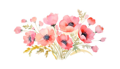 Fototapeta na wymiar Watercolor illustration of flowers isolated on white background. Colorful watercolor bouquet of flower painting.