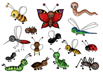 set of cute  insects