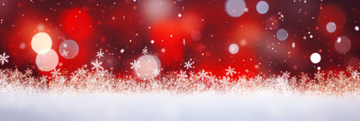 Defocused Christmas background with snowflakes and bokeh lights. 