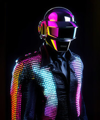 A Futuristic cyber helmet inspired by disco funk electronic music Cyberspace Augmented Reality 