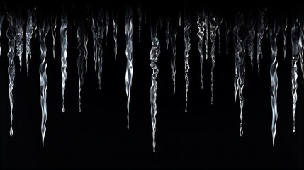 Frozen Icicles Frame Isolated Black Background Illustration - obrazy, fototapety, plakaty