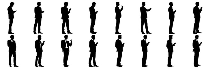Businessman finance and business silhouettes set, large pack of vector silhouette design, isolated white background