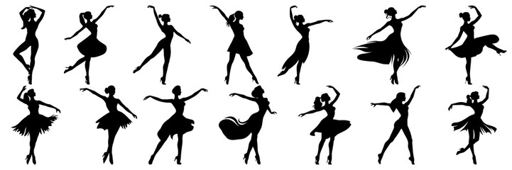 Dance music silhouettes set, large pack of vector silhouette design, isolated white background
