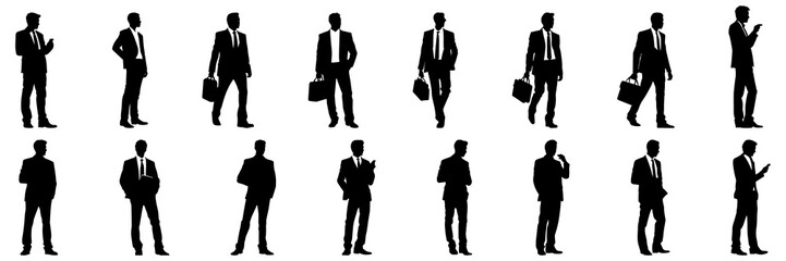 Businessman finance and business silhouettes set, large pack of vector silhouette design, isolated white background