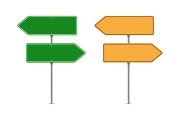 green and yellow road direction signs. Vector illustration