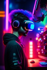 Gamer wearing a Virtual Reality Set