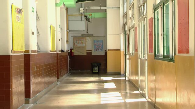 Empty Corridor in a Public School in Buenos Aires, Argentina. 4K Resolution.