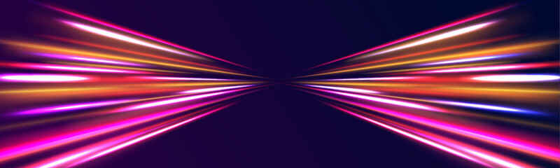 Abstract background rotational border lines. Futuristic dynamic motion technology. High-speed light trails effect. Red blue motion police line, horizontal light rays. 