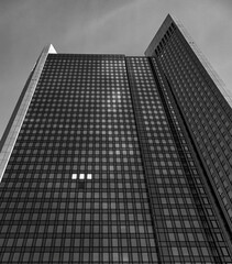 Fototapeta premium modern office buildings in Monochrome color near Frankfurt at sunset