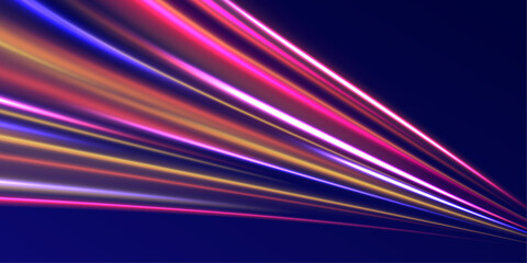 Abstract background rotational border lines. Futuristic dynamic motion technology. High-speed light trails effect. Red blue motion police line, horizontal light rays. 