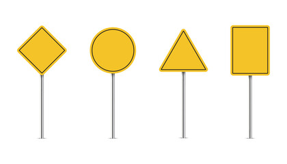 Blank road yellow traffic signs. Vector illustration