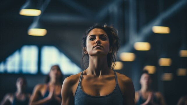 Woman in bikram yoga class