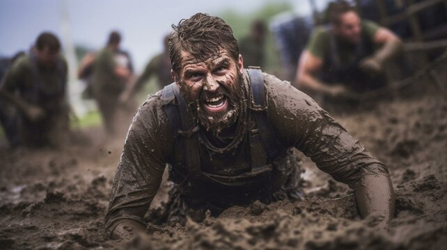 Man in mud obstacle course