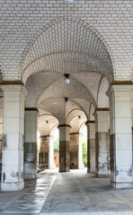 Grand architecture blending history and modernity in a marble-pillared public area of NYC.