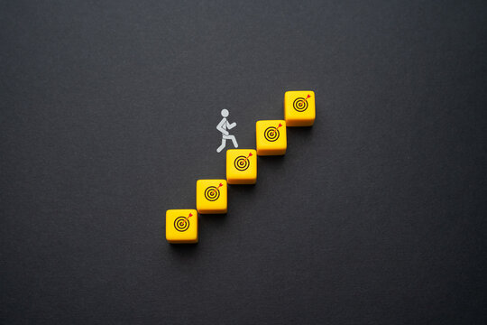 Run up to complete all tasks. Climbs career ladder of success. Going on a new level. Achieve life goals. Progress and professional growth. Success, self improvement skills and abilities.