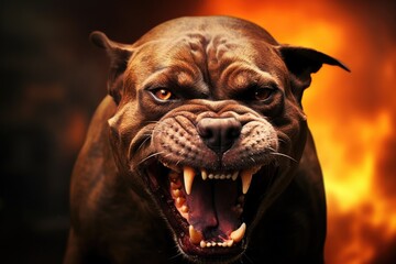 Terrible pit bull grinning its mouth