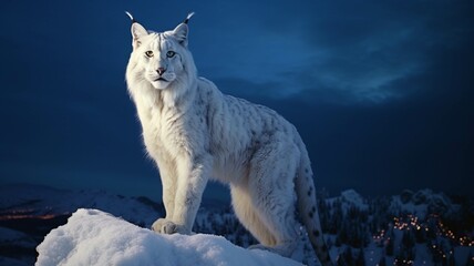 Eurasian lynx in the mountains. 3d illustration.