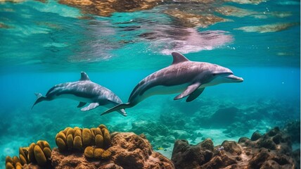 Dolphin swims in the ocean Underwater world 3d rendering