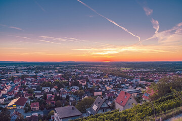 view of the town at sunset in Hesse near Heppenheim