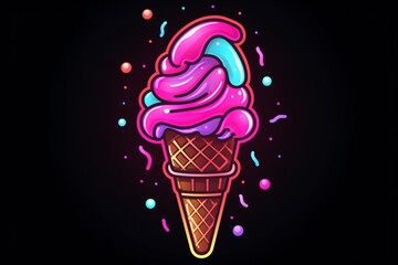 Graphic neon vector of an ice-cream cone