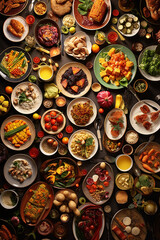 Obraz na płótnie Canvas Overhead View of a Table Laden with Various Food Items