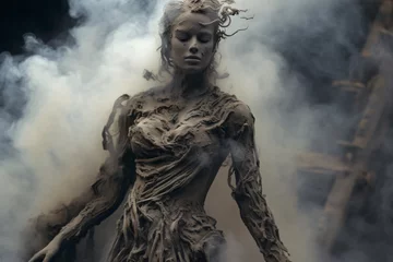 Foto op Canvas Illustration of a woman sculpture made up of ash, disintegrating © Tarun
