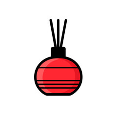 Reed diffuser vector icon in minimalistic, black and red line work, japan web