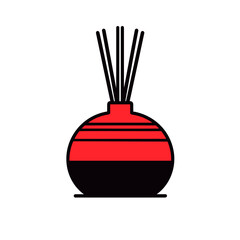 Reed diffuser vector icon in minimalistic, black and red line work, japan web