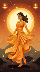 Goddess Lakshmi abstract art illustration background. Happy Diwali festival of light Indian celebration concept..