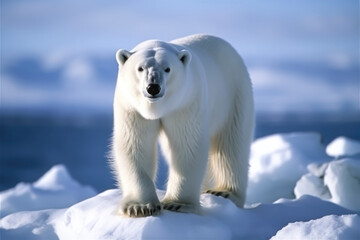 WHITE POLAR BEAR ON PIECE OF ICE.