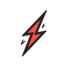 Lightning bolt symbol vector icon in minimalistic, black and red line work, japan web