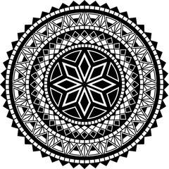 Tribal mandala. Circle polynesian design. Tattoo, design and decor element, coloring book pages. Highly detailed and accurate lines for print or engraving