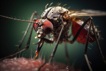 Fototapeta premium Macro view of a mosquito on human skin