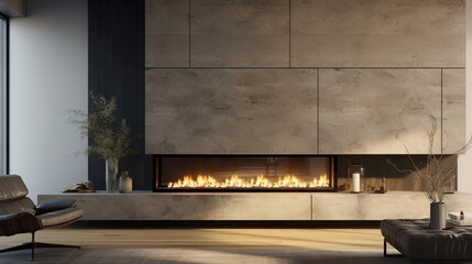 A contemporary fireplace design with clean lines and textured wall