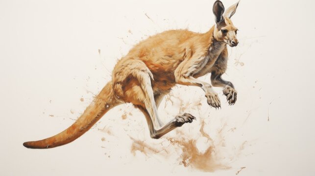 Image of a kangaroo in motion on a white background.
