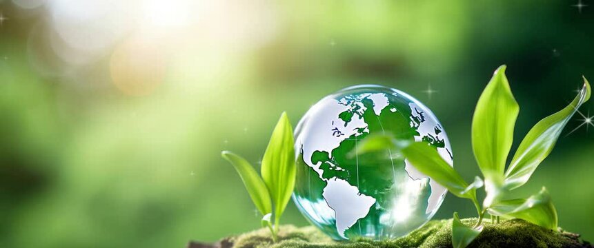 Anamorphic video crystal globe with sustainable development and ESG icon for environment social, governance, and business cooperation for World sustainable environment social governance concept.