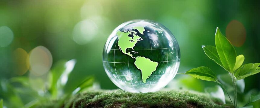 Anamorphic video crystal globe with sustainable development and ESG icon for environment social, governance, and business cooperation for World sustainable environment social governance concept.