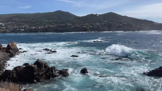 Great panoramic picture of La Bufadora which is a marine geyser in Ensenada in the state of Baja California in Mexico, it is a very touristic place and visited by people.