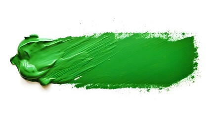 Isolated green Brush Stroke on a white Background. Acrylic Paint Texture with Copy Space 
