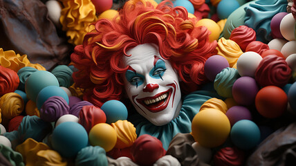 Clown face, creative and precise makeup for a clown face