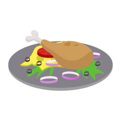 chicken with vegetables and cheese, vector illustration, eps 8