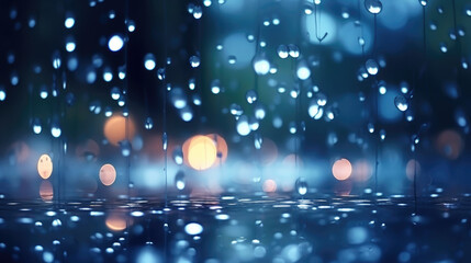 Step into a magical realm with this rain bokeh scene featuring raindrops falling on a pond, creating breathtaking bokeh patterns that shimmer and le under the moonlight.
