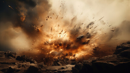 A thunderous blast obliterates the landscape, leaving behind a crater filled with twisted metal and debris.