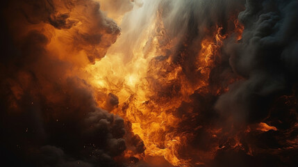 Fototapeta premium A brilliant burst of fire and smoke erupts from a confined space, leaving a trail of devastation in its wake.
