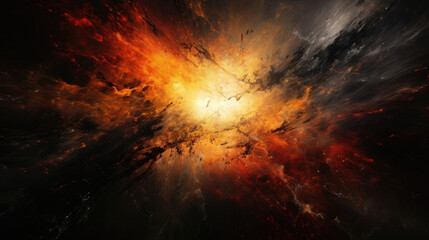 A magnificent explosion engulfs the night sky, painting it with vibrant hues of orange and black.