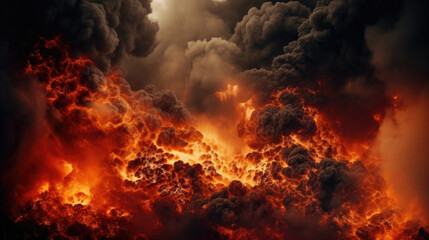 Fototapeta premium A violent eruption sends massive plumes of smoke and flames high into the sky, resembling a raging inferno.
