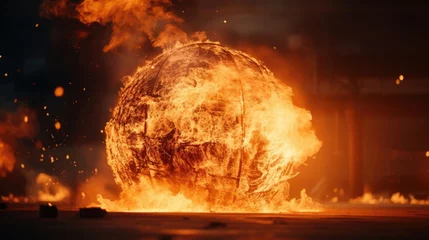 Foto op Canvas A massive ball of fire erupts from a gasoline tanker, engulfing the surroundings in an uncontrollable inferno. © Justlight