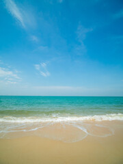 Landscape beautiful summer vertical front view tropical sea beach white sand clean and blue sky background calm Nature ocean wave water nobody travel at Sai Kaew Beach thailand Chonburi sun day time